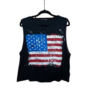 Rock Rose Couture Graphic Muscle Top - Black/Red/White/Blue - Size M